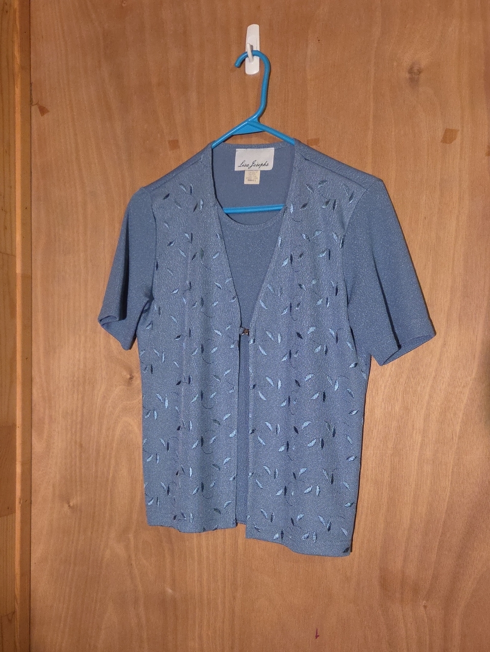 Vintage 90sLisa Joseph Powder Blue Short-Sleeve Knit Cardigan/Blouse